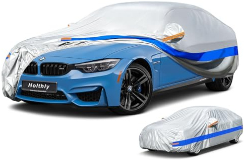 Holthly Autoabdeckung Wasserdicht Atmungsaktiv,Auto-Abdeckplane für Vollgarage,Regen,Sonne,Staub und UV-Schutz.Autoplane passend für Audi A4/A5,BMW 3er,VW Passat,usw.3XL.