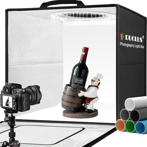 DUCLUS Light Box Photography 50cm with 36W 216 LEDs Stepless Dimming & UK Plug, Portable Photo-Box Studio with 6 Color Backdrops for Large Product Photography