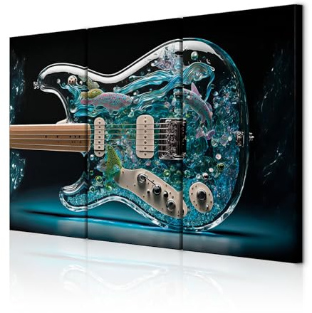 decomonkey Akustikbild Gitarre 120x80 cm 3 Teilig Leinwand Modern Bilder | Wandbilder XXL, Schallschlucker, Schallschutz, Akustikdämmung, Wandbild, Deko, Abstrakte, Aquarium, Fisch