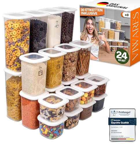 Viwares Vorratsdosen mit Deckel Luftdicht, 24er Vorratsbehälter Set | BPA-Frei, Vorratsdose zur Müsli Mehl Aufbewahrung Küche, Frischhaltedosen für Lebensmittelaufbewahrung, Organizer Küche