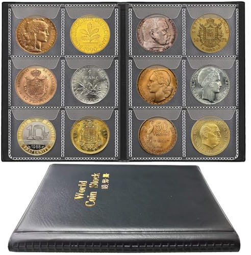 Soviton Münzalbum Münzen Speicher Buch Taschenalbum Sammelalbum Sammlung Album Geld Penny Album Buch 60 Taschen, schwarz