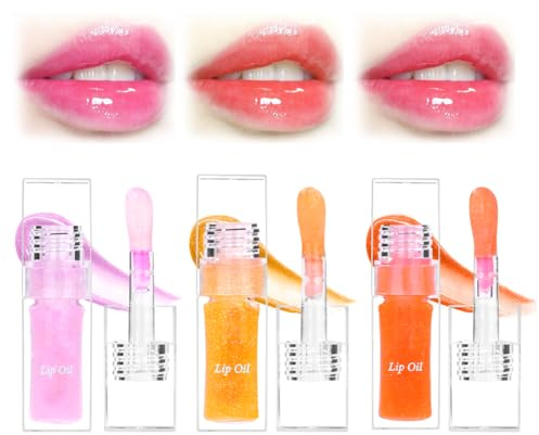 LOPHE Läppolja, 3 st fuktgivande olja för läppar PH Lip Tinted, Transparent Lip Oil Lugnande 3D-effekt, läppglans skimrande, vattentät