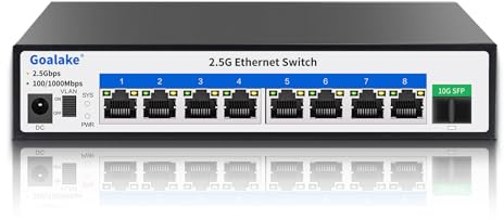 Goalake 8 Ports Ethernet Switch, 8X2.5G RJ45 Ports and 1X10G SFP Port, 60Gbps Switching Capacity, Ideal for 2.5GB NAS, 4K Video, Gaming PC, 2.5GB Server, 2.5GB WiFi AP,2.5GB PCIe Adapter 2.5GB Gigabit
