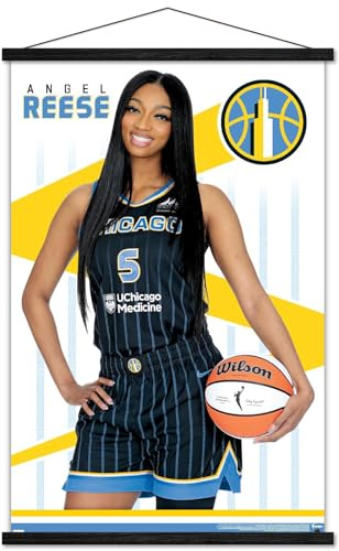 Trends International WNBA Chicago Sky - Angel Reese 24 Wall Poster with Magnetic Frame, 22.37 x 34.00, Print and Black Hanger Bundle