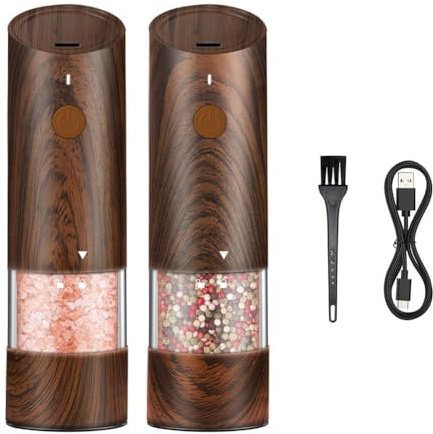 Begchy Ensemble de moulins à sel et poivre électriques - Moulin à poivre et sel automatique rechargeable avec 6 mousses réglables