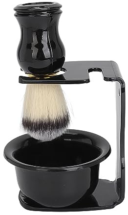 Ensemble de Brosses à Barbe pour Hommes, Kit de Soins de Barbe 3 en 1, Brosse à Barbe de Poche avec Support de Rasage et Bol à Savon, Ensemble de Nettoyage des Cheveux pour