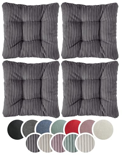 sleepling 4er Set Stuhlkissen 38x38cm, Sitzkissen Stuhl Bank, Dunkelgrau | Weicher Möbelstoff 38 x 38 cm, Indoor & Outdoor, Made in EU, OEKO-Tex, Waschbar bis 30 Grad, 4 Stück
