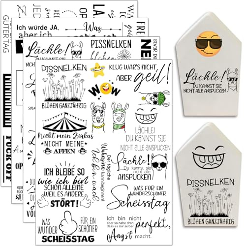 Hongma Rub On Sticker ca.A5 14x19cm 2PCS Lustige Sprüche für Raysin | Rub On Folie Rubons Aufkleber für Untersetzer DIY Transfers für Raysin für Keraflott Gips Möbel Glas Holz DIY Deko