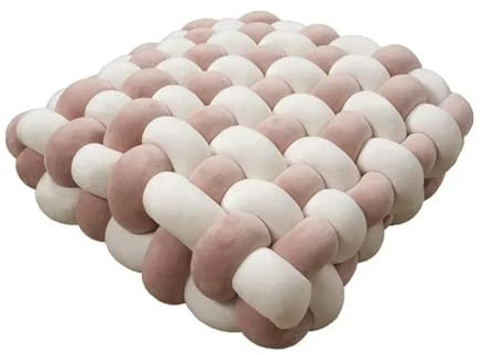 1 coussin carré noué oreiller esthétique nordique chaise de bureau oreiller décoratif en peluche dormeuse nœud dos fait main coussin blanc-peau rose-30 x 33 x 12 cm