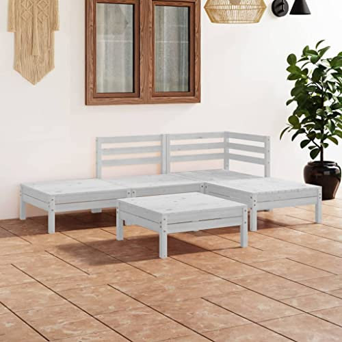 KATERYY 5-TLG. Garten-Lounge-Set Massivholz Kiefer Weiß,Elegantes GartenmöbelSet aus massivem Kiefernholz für gemütliche Stunden im Freien