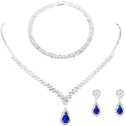 FDEETY Schmuckset Strass Halskette Armband Ohrringe Sets Prom Kostüm Schmuck Set Braut Hochzeit Party für Frauen und Mädchen