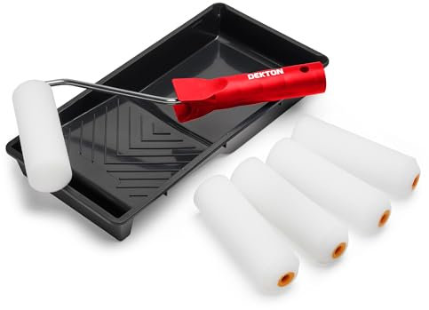 Dekton 4 Gloss Set 7pc Trade-Foam roller for gloss| High Density Foam Sleeves For Paints & Varnishes| Can be used with solvent based products| Durable Finish, Seamless Repairs On Nicks| 5 Roller,Tray