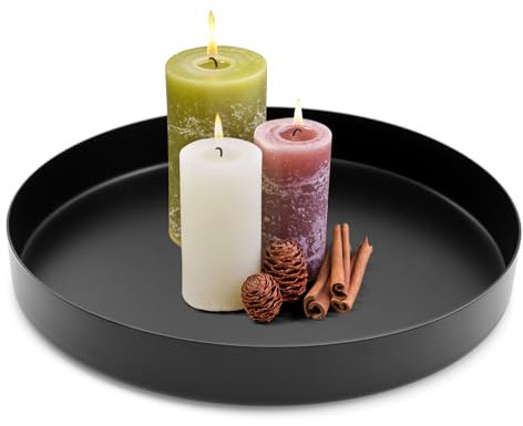 WYYFXY® Deko Tablett Rund Dekoteller Schwarz Dekotablett 20cm Tablett Metall Serviertablett Rund Decorative Tray für Couchtisch, Esstisch, Schlafzimmer, Wohnzimmer, Hotel