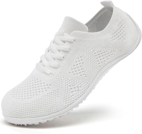 DLWKIPV Women's Barefoot Shoes Walking Sports Zero Drop Sole Running Casual Sneakers Slip On Breathable Soft Fashion House Shoes White Size US 9
