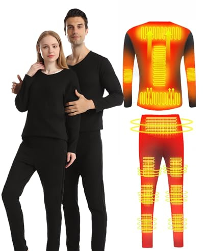 FYRTA Beheizbare UnterwäSche für Damen Herren, USB Elektrische Beheizte UnterwäSche Set mit 13 Heizzonen ThermounterwäSche für Unisex Outdoor Sport, Skifahren, Wandern, TäGliches