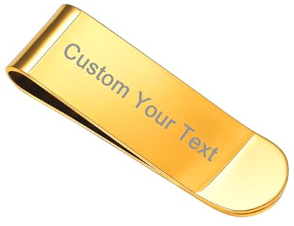 PROSTEEL Herren Personalisiert Geldscheinklammer Geldclip 18k vergoldet Hochglanz Metall Halter für Visitenkarte Kreditkarte Geldscheine Brieftasche Vatertag Neujahr, Gold