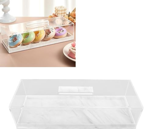 Tyenaza Rectangle Cake Tray with Lids, Clear Pastry Display Case, Dessert Holder Tray, Cake Stand, Cookie Display, Marble Pattern Plastic Cake Platter with Lucite Cover