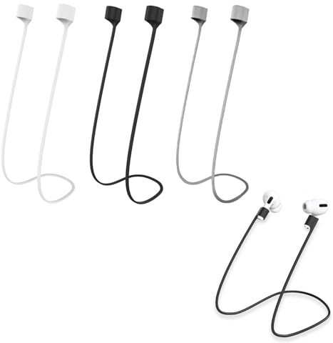 Pack de 3 Magnétique Cordon Airpods, Fil Airpods pour Écouteurs Sportifs en Silicone Souple Sangle Anti-Perte Compatible avec AirPods PRO/1/2/3 Confort pour Activités Sportives, Noir/Blanc/gris
