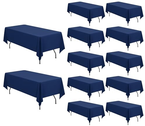 12 Packungen Marineblau Polyester-Tischdecken, 153 x 260cm für 6Fuß/1,8m große rechteckige Tische, waschbare rechteckige Polyester-Tischdecke für Hochzeit, Bankett, Veranstaltung, Party | Rechteckige Tische mit einer Größe von 1,8 m, waschbare Tischdecke aus Stoff für Hochzeit/Buffet/Esstisch/Events