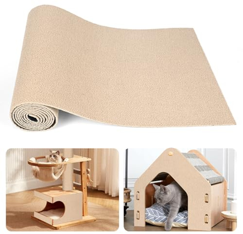 Apritsce Protector Sofa Gatos Arañazo, 40 x 200cm Caqui Alfombra Rascador para Gatos