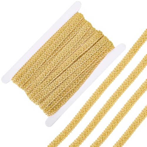 CABODYALS Rotolo di Nastro in Pizzo Intrecciato Dorato da 10 m e 1/2 Pollici con Frange in Poliestere per Tappezzeria Creazione di Gioielli Cucito Artigianato Costumi Tende Accessori Decorativi.