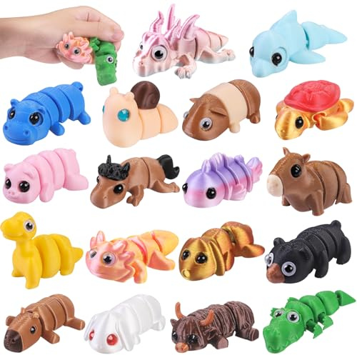 XIMISHOP 18Pcs 3D Printed Mini Animals，Cute Flexible Movable Joint 3D Printed Animal Fidget Toy for Home Office Desk Decoration Kids Party Favors Toys