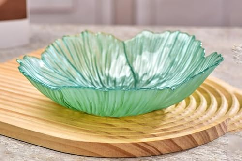 Nordic Modern Q52 - Ciotola per frutta in vetro cristallo, elegante piatto decorativo a forma di fiore perlato, per la decorazione della casa, colore: verde, 31 x 7,4 cm