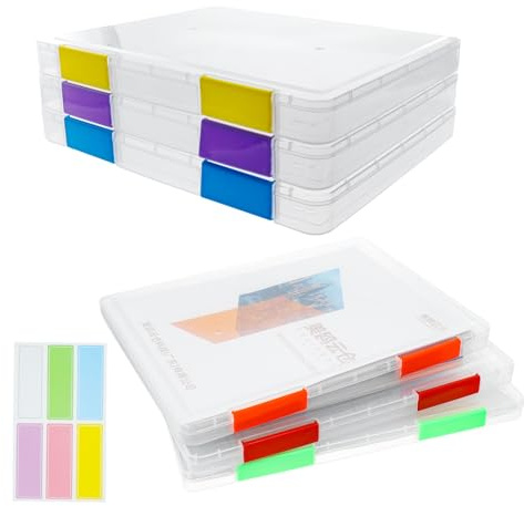 Kuleyng Lot de 6 boîtes de rangement A4 multicolores avec couvercles, boîte à documents A4 en plastique pour l'organisation du bureau et le rangement à la maison