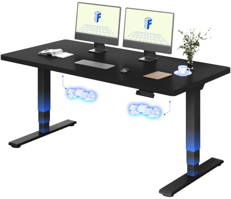 FLEXISPOT Höhenverstellbarer Schreibtisch mit Dualmotor 160×80 cm | 3-stufigem Gestell – Ergonomischer Standing Desk für Kreative, Multiscreen & Home Office, 100 kg Tragkraft (Schwarz+Schwarz)