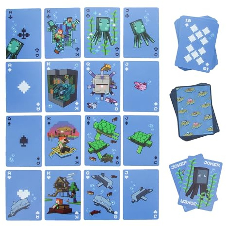 Paladone Wasserfeste Minecraft-Spielkarten mit geprägter Aufbewahrungshülle, offiziell Lizenziertes Standard-Kartenspiel mit bekannten Charakteren, Spielzeug und Geschenke für Gamer