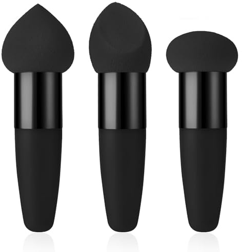 Yunxiao88 3 spugnette per trucco, per fondotinta, correttore, sfumature, mini pennello angolato, per applicazione artistica, sopracciglia, viso, cipria (nera)