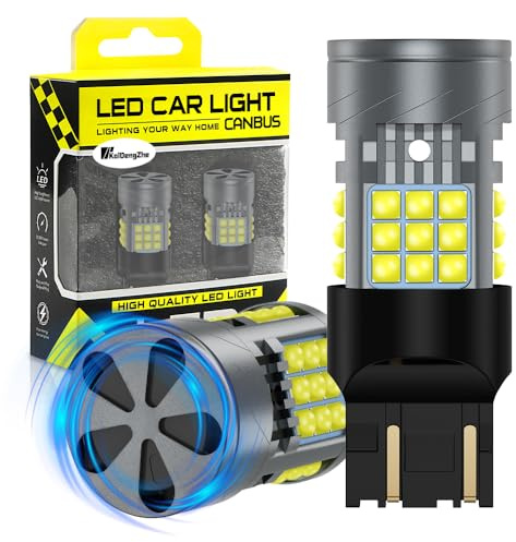 KaiDengZhe 7443 T20 Bombilla LED con Ventilador de Refrigeración, 2 PZ CANBUS Sin Errores 500% Brillo 3000LM Blanco 992 7443A W21/5W LED para DRL Luz de Respaldo Luz de Intermitente Luz de Freno