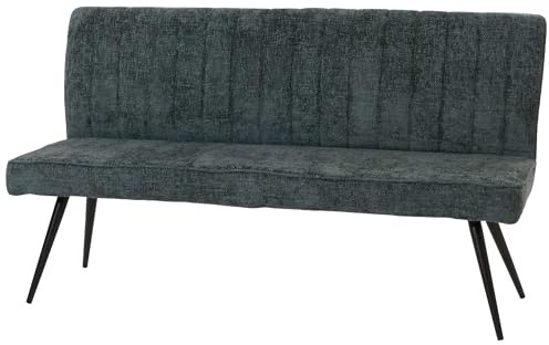 Berlinlodge Sitzbank HxBxT 90x160x60cm Sitzhöhe 48cm Rückenlehne Stoff/Textil Chenille Metall 160cm Blau-Grün Esszimmerbank Bank Polsterbank