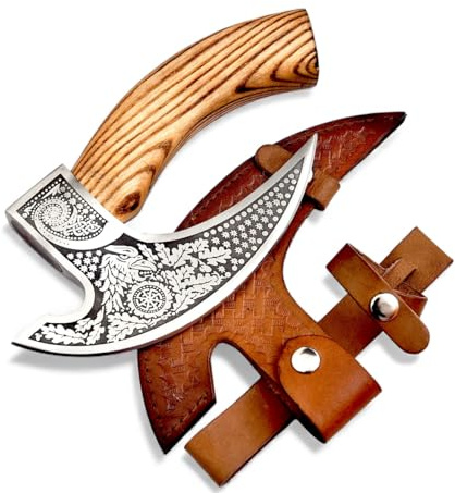 CraftTal Pizza-Axt Wikinger mit Lederschutz – Pizzamesser für echte Wikinger – Pizzaschneider-Axt perfekt als Wikinger-Dekoration – Wikinger-Axt, Pizza-Wiegemesser, Wikingermesser (Norse Pizza Axt)