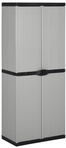 Frdhee Kleiderschrank Werkzeugschrank, Garten-Lagerschrank mit 3 Böden Grau & Schwarz 68x40x168 cm, Schnell Aufgebaut, Robust