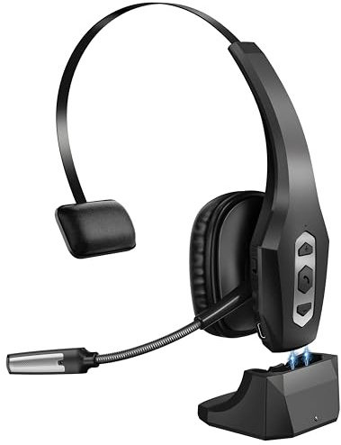 OTYHVV Trucker Bluetooth Headset with Charging Base, Wireless Hands-Free Headset with Noise Canceling Mic & Mute Button, 56Hrs Working Time PC Headsets for Cell Phones, Computer, Truck Driver