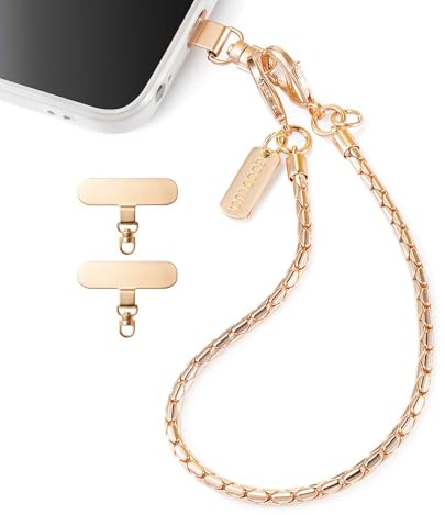 SRDZ Cellphone Wristlet Copper Lanyards，Gold Metal Safety Detachable Anti Theft Phone Chains Cell Phone Charms Straps Wrist Bracelet，2 Patches 1 Lightweight Wristlet Phone Leash Lanyard For Women Girl