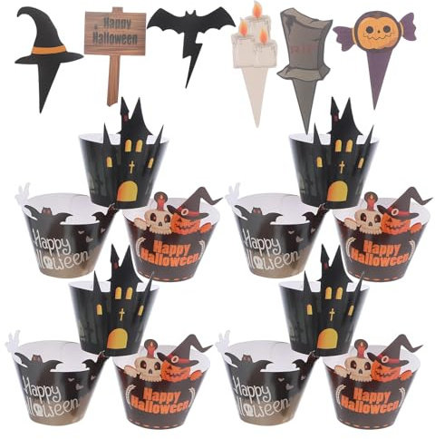 Angoily 2ensembles Décorations Halloween Pour Cupcakes Caissettes Standard Pics Chauve-souris Et Citrouille Fête Décoration