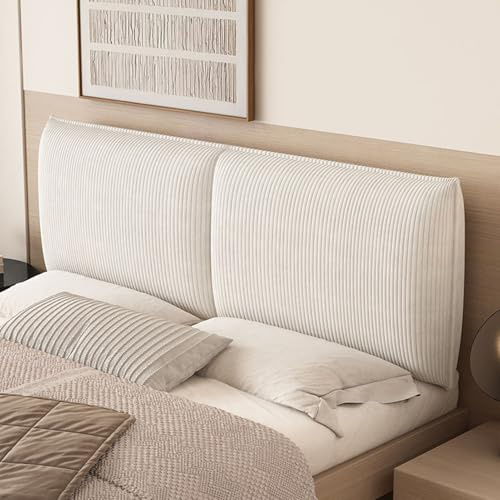 Gleedipre Schlichtes Design Kopfteilkissen Verdickt Gestreift Cord Rückenlehne am Bett Antikollisionsschutz Einzel-/Doppelbett Bettruhekissen(Cremefarben,180x60cm/Hat EIN Kopfteil)