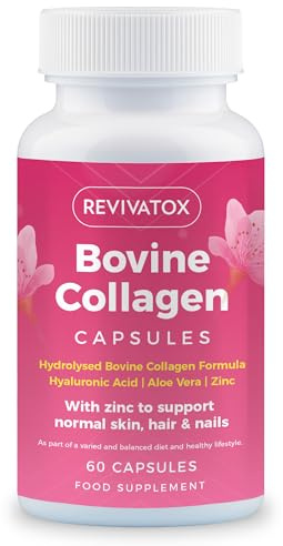 Bovine Collagen Capsules with Hyaluronic Acid, Aloe Vera & Zinc | Hydrolysed Collagen Supplements for Women to Support Skin, Hair & Nails | 60 Capsules | Revivatox®