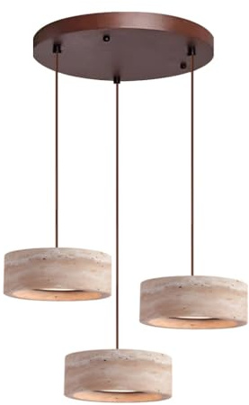 PANNN Moderne Gelbe Travertin Pendelleuchte Nordische Naturstein Hängelampe In Zylindrischer Form LED Holz Deckenleuchte Wabi-Sabi-Stil Geeignet Für Schlafzimmer Esszimmer Kücheninsel Wohnzimmer(A2)