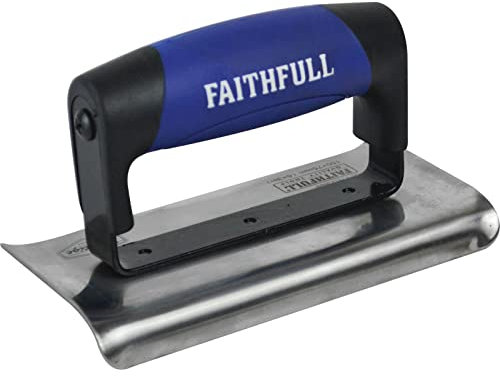 Faithfull FAIPTEDG6SS Prestige - Cazzuola in acciaio INOX per bordi di cemento, 150 x 75 mm, colore: argento/nero/blu