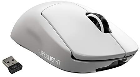 Logitech G PRO X SUPERLIGHT kabellose Gaming-Maus mit HERO 25K Sensor, Ultra-leicht mit 63g, 5 programmierbare Tasten, 70 Stunden Akkulaufzeit, PTFE-Füße ohne Zusatzstoffe, PC/Mac - Weiß