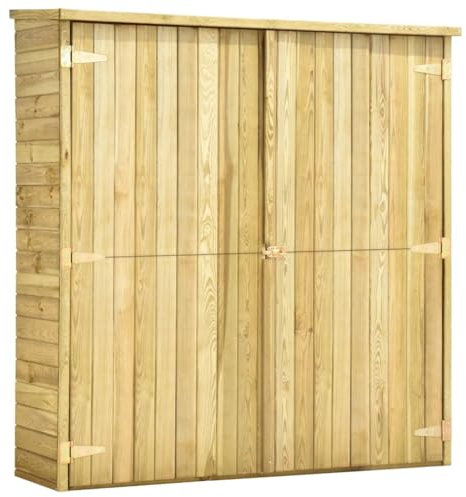 vidaXL Legno di Pino Impregnato Rimessa da Giardino Doppia Porta Casetta Attrezzi per Esterni Deposito Salvaspazio Capanno 163x50x171 cm Naturale