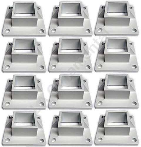 Floor Flange 2 x 2 Square Aluminum Fence Posts Heavy Duty, Deck Mount White, Lot of 12 Pieces