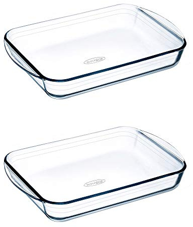 Pyrex O'Cuisine Kitchen Glass Rectangular Roaster Oven Safe 39 x 24cm 3.6 Litre Clear (Pack of 2)