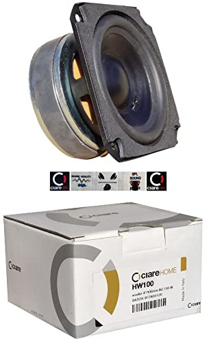 1 WOOFER CIARE HW100 HW 100 Haut-Parleur carrée 10,00 cm 100 mm 4 50 Watts rms et 150 Watts Max avec impédance 8 ohms sensibilité 88 DB Suspension en Gomme Maison, 1 pièce + 5 Sticker Cadeau