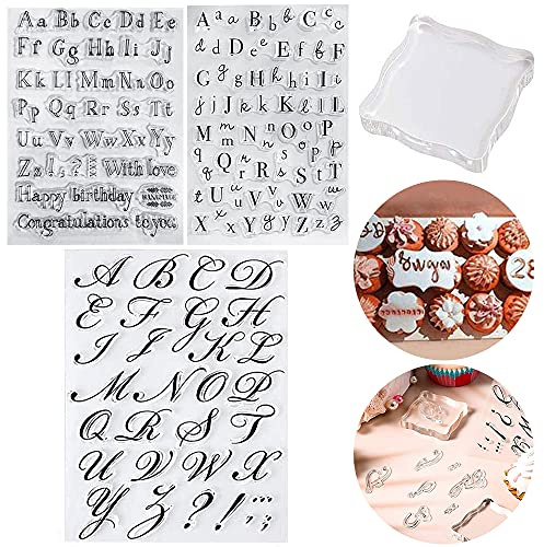 4Pcs Alphabet Cake Stamp Tools, Biscuit Stamp Moulds, Fondant Stamp Moulds, Uppercase Lowercase Letter Shape Mold Set Cookie Stamps Coaster for DIY Cake, Icing, Cupcake Home Party Decor Supplies