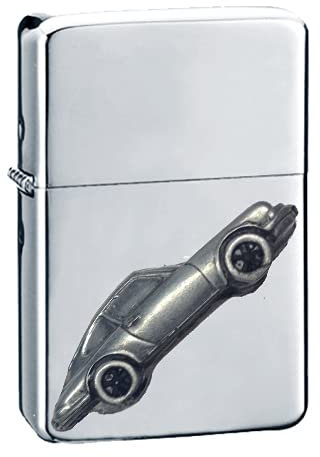Klassischer deutscher Sportwagen 911 ref186 Zinn Effekt Design auf einem Flip-Top-Benzinfeuerzeug, winddicht, Silber nachfüllbar