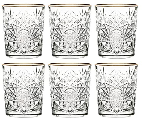 Libbey Hobstar Glas Gold Rim 355 ml / 35,5 cl 6-teilig Vintage Design Goldrand hochwertig